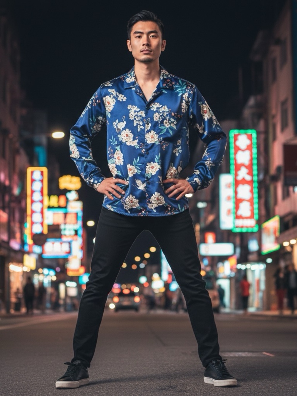 Urban Outfitters Blue Floral Satin Button-Down Shirt